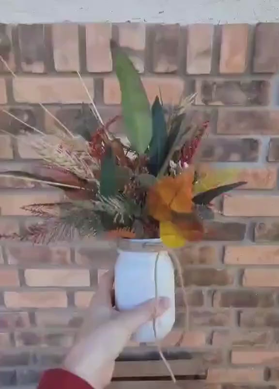 Fall Wood Flower Mason Jar Arrangement, Thanksgiving Table Centerpiece, Thanksgiving Hostess Gift, Autumn Wooden Flower Table Centerpiece