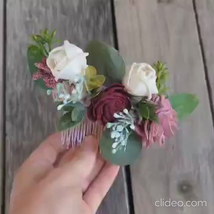 Bridal Hair Comb, Wedding Hair Accessories, Wood Flower Hair Comb, Bridal Hair Piece, Flower Girl Hair Accessories, Wedding Hair Comb