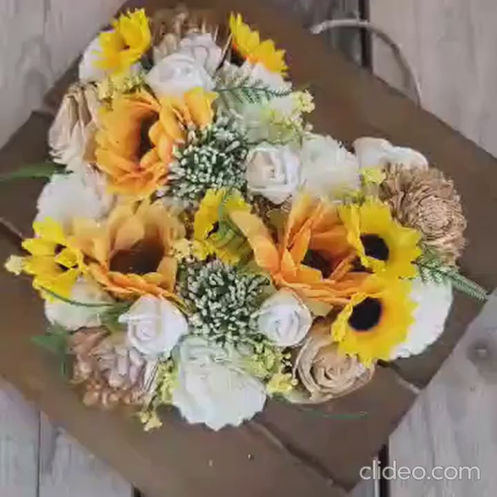 Wood Flower Heart Sign, Wooden Flower Art, Heart with Wood Flowers, Sunflower Home Decor, Thinking of You Floral Arrangement, Mother's Day