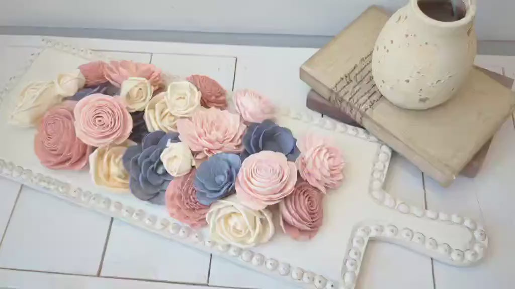 Sola Wood Flowers for Crafting in Slate Blue, Blush, Light Pink and Cream, DIY Wooden Flowers for Wedding Cake, Bouquets, Corsages, Bridal