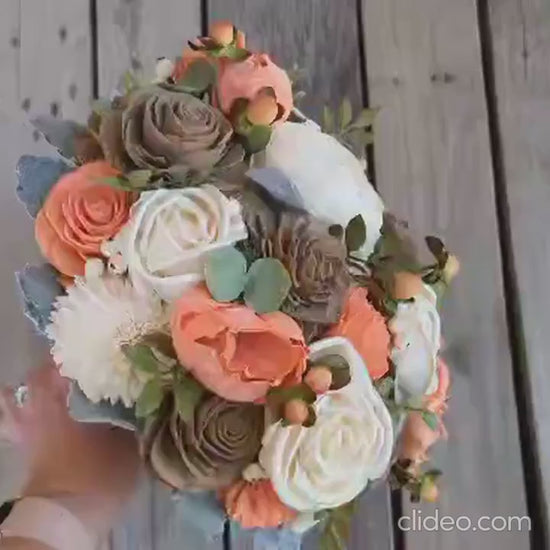 Wood Flower Bouquet, Fall Wedding Bouquet, Wooden Flower Bouquet, Bridal Bouquet, Sola Wood Flowers, Peach Bouquet, Fake Flower Bouquet