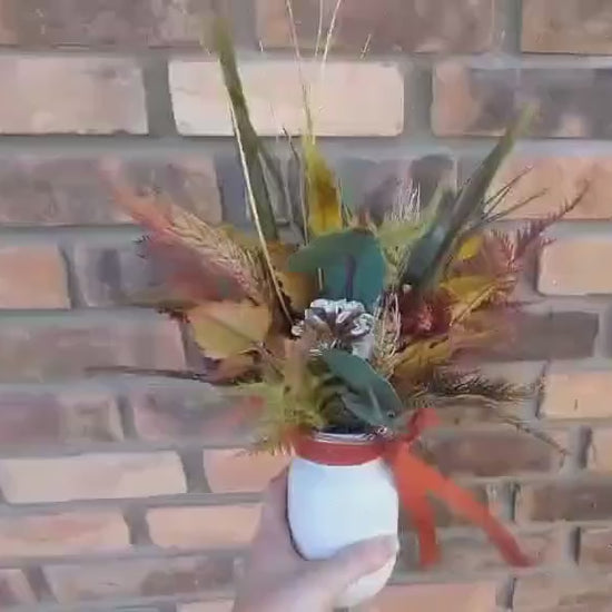 Fall Wood Flower Mason Jar Arrangement, Thanksgiving Table Centerpiece, Thanksgiving Hostess Gift, Autumn Wooden Flower Table Centerpiece