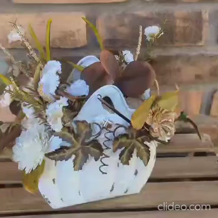 Wood Flowers Floral Arrangement for Fall, Thanksgiving Table Centerpiece, Cream Pumpkin Floral Arrangement, Fall Home Decor
