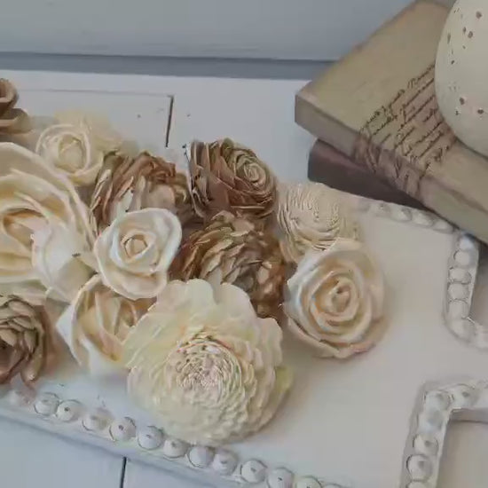 Sola Wood Flowers for Crafting in Natural Cream & Bark, DIY Wooden Flowers for Wedding Cake, Bouquets, Corsage, and Boutonnieres, Craft Kit