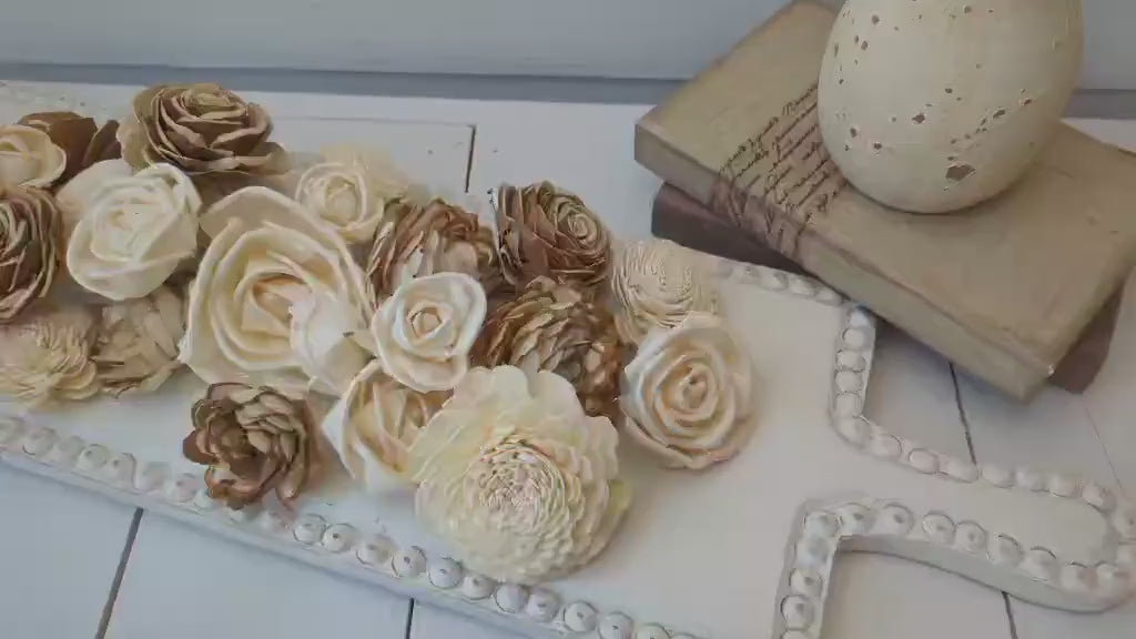 Sola Wood Flowers for Crafting in Natural Cream & Bark, DIY Wooden Flowers for Wedding Cake, Bouquets, Corsage, and Boutonnieres, Craft Kit