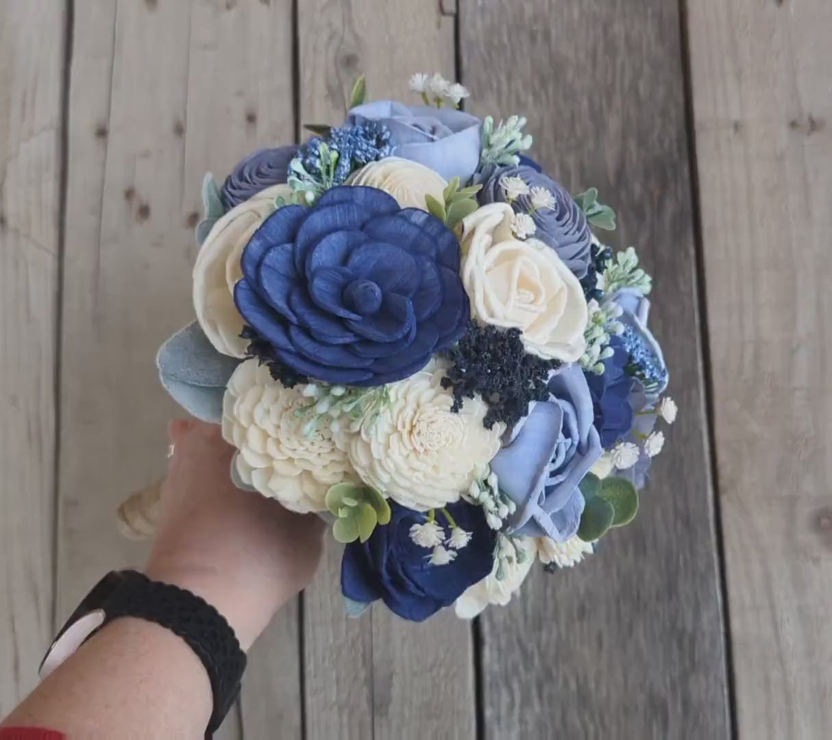 Artificial Blue Wedding Bouquet with Sola Wood Flowers, Wooden Flower Bouquet, Royal Blue Bridal Bouquet, Dusty Blue Bridesmaid Flowers