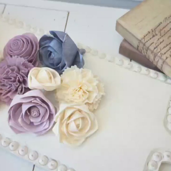 Sola Wood Flowers for Crafting in Slate Blue, Dusty Lavender, and Light Dusty Lavender, DIY Wooden Flowers or Wedding Cake, Bouquets