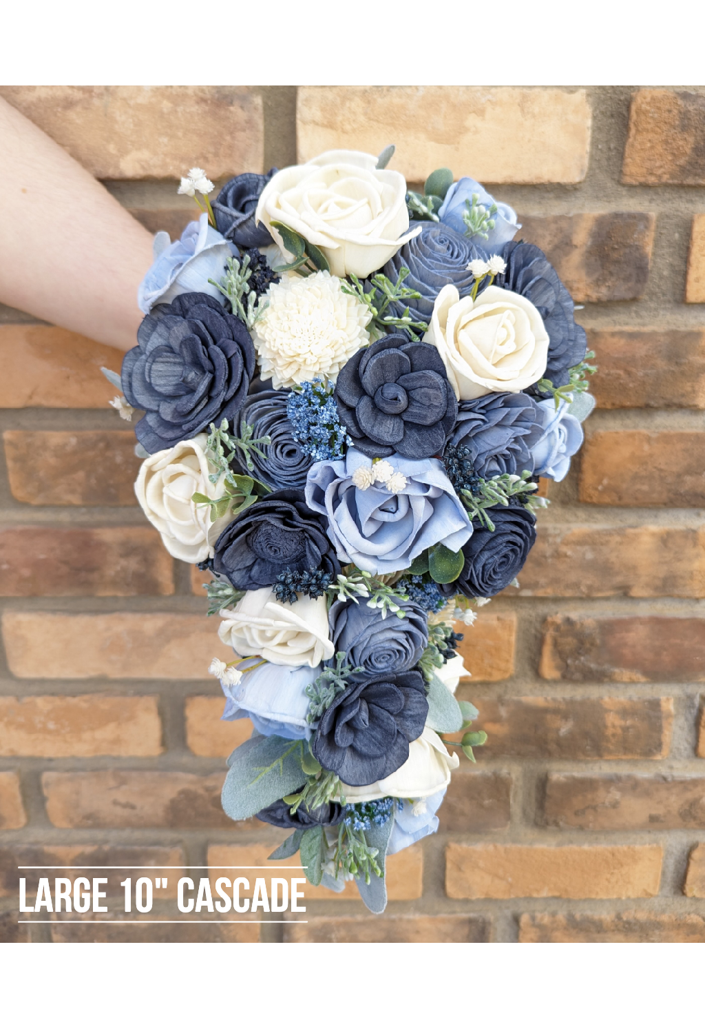 Blue Wedding Bouquet with Wood Flowers, Wooden Flower Bouquet, Sola Wood Flowers Bridal Bouquet