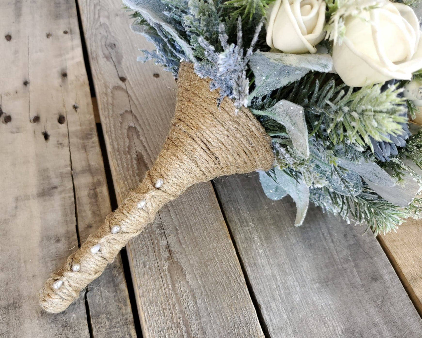 Winter Wedding Wood Flower Bouquet, Dusty Blue Wedding Bouquet, Sola Wood Flowers Christmas Bouquet