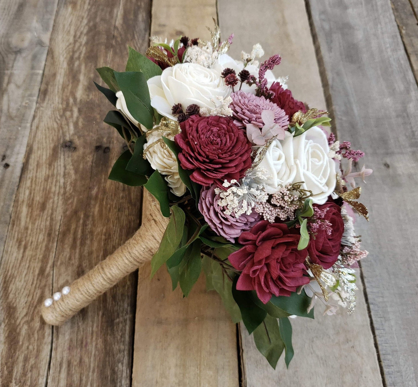 Wood Flower Bouquet for Wedding, Wooden Bridal Bouquet with Gold, Quinceañera Bouquet, Wedding Bouquet for Bridesmaid