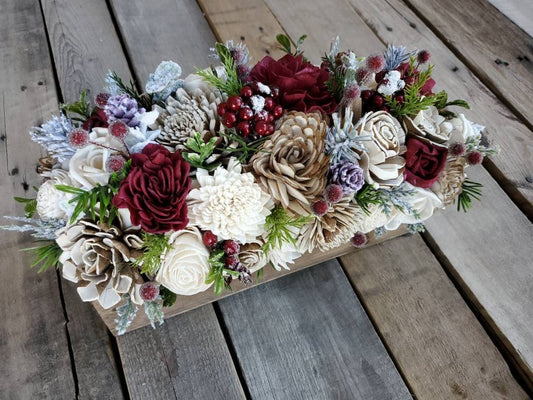 Christmas Table Centerpiece with Wood Flowers, Sola Wood Flowers Centerpiece Box, Christmas Home Decor, Wooden Flower Table Centerpiece
