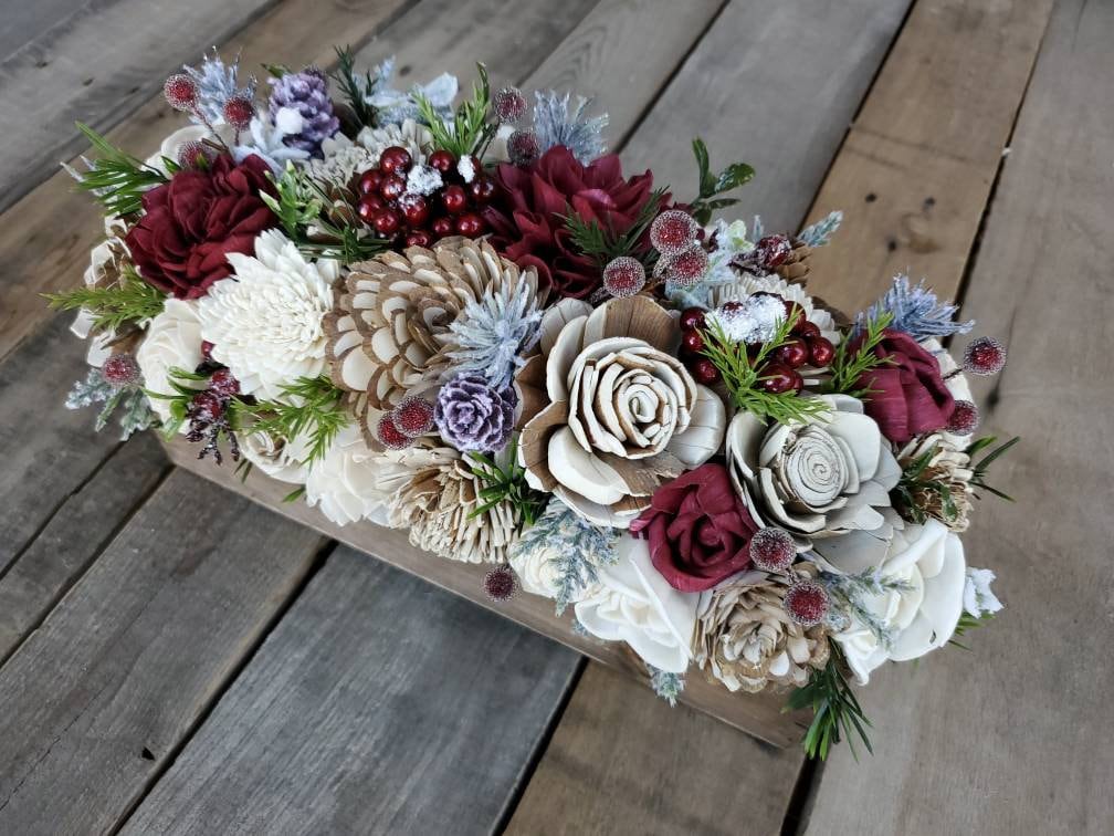 Christmas Table Centerpiece with Wood Flowers, Sola Wood Flowers Centerpiece Box, Christmas Home Decor, Wooden Flower Table Centerpiece