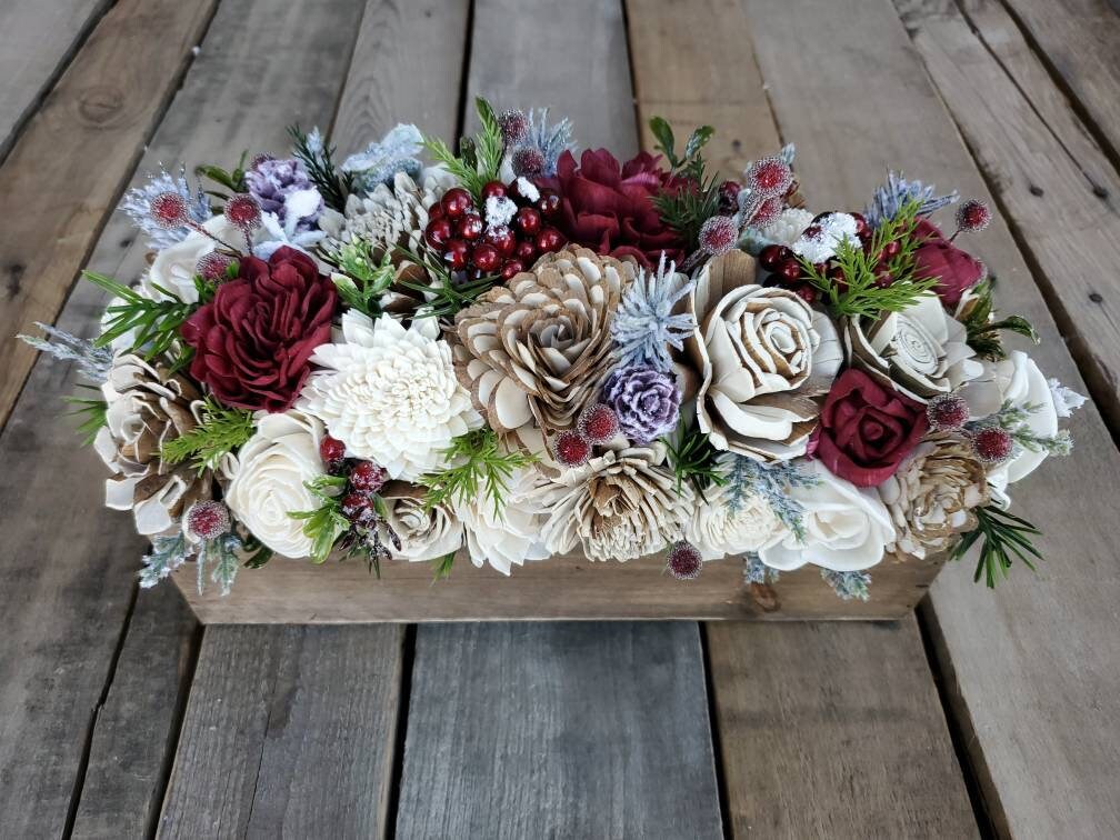 Christmas Table Centerpiece with Wood Flowers, Sola Wood Flowers Centerpiece Box, Christmas Home Decor, Wooden Flower Table Centerpiece