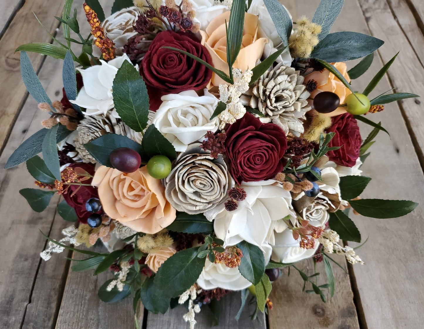 Wood Flower Bouquet, Fall Bridal Bouquet, Burgundy Bouquet, Wooden Flowers Bouquet, Fake Wedding Flowers