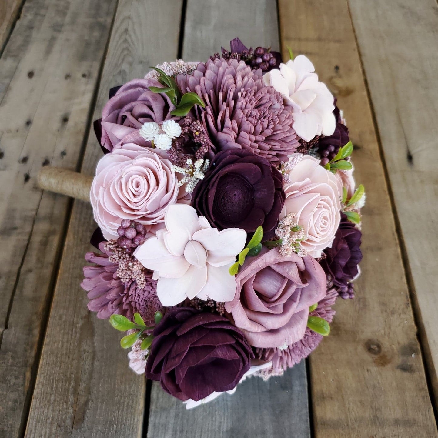Plum Wood Flower Bouquet, Plum Wedding Bouquet, Plum & Dusty Rose Bridal Bouquet, Mauve Bride Bouquet, Wooden Wedding Flowers