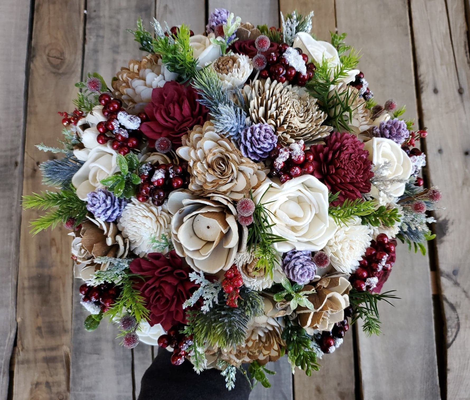 Sola Wood Flowers, Christmas Wedding Bouquet, Wood Flower Bouquet, Winter Bridal Bouquet, Burgundy Wooden Flower Bouquet