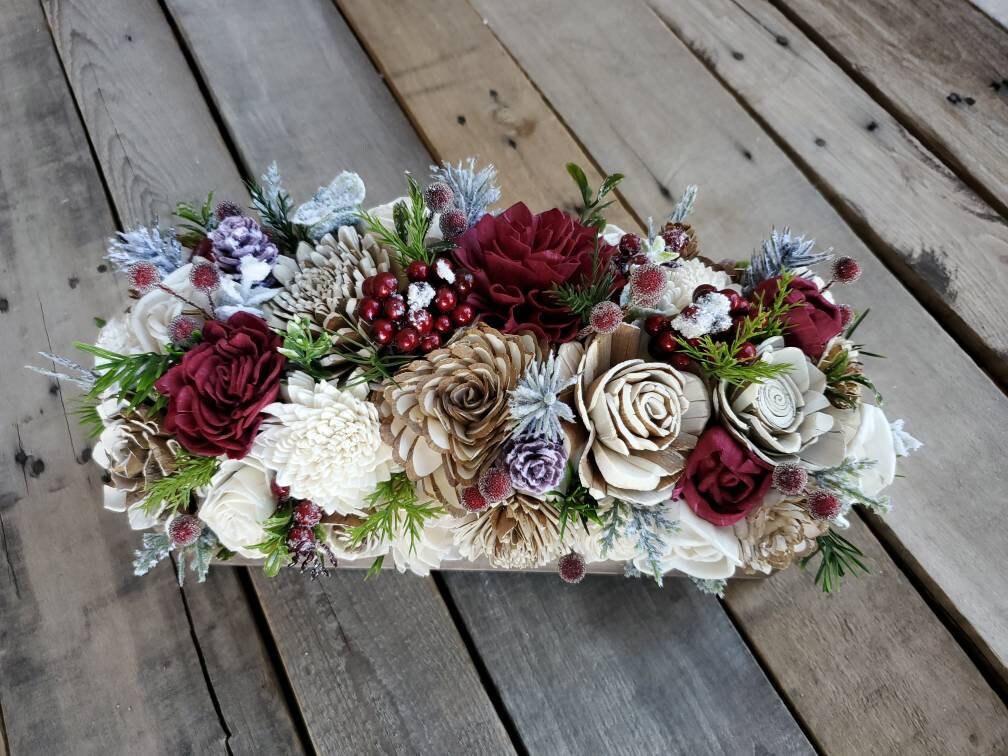 Christmas Table Centerpiece with Wood Flowers, Sola Wood Flowers Centerpiece Box, Christmas Home Decor, Wooden Flower Table Centerpiece