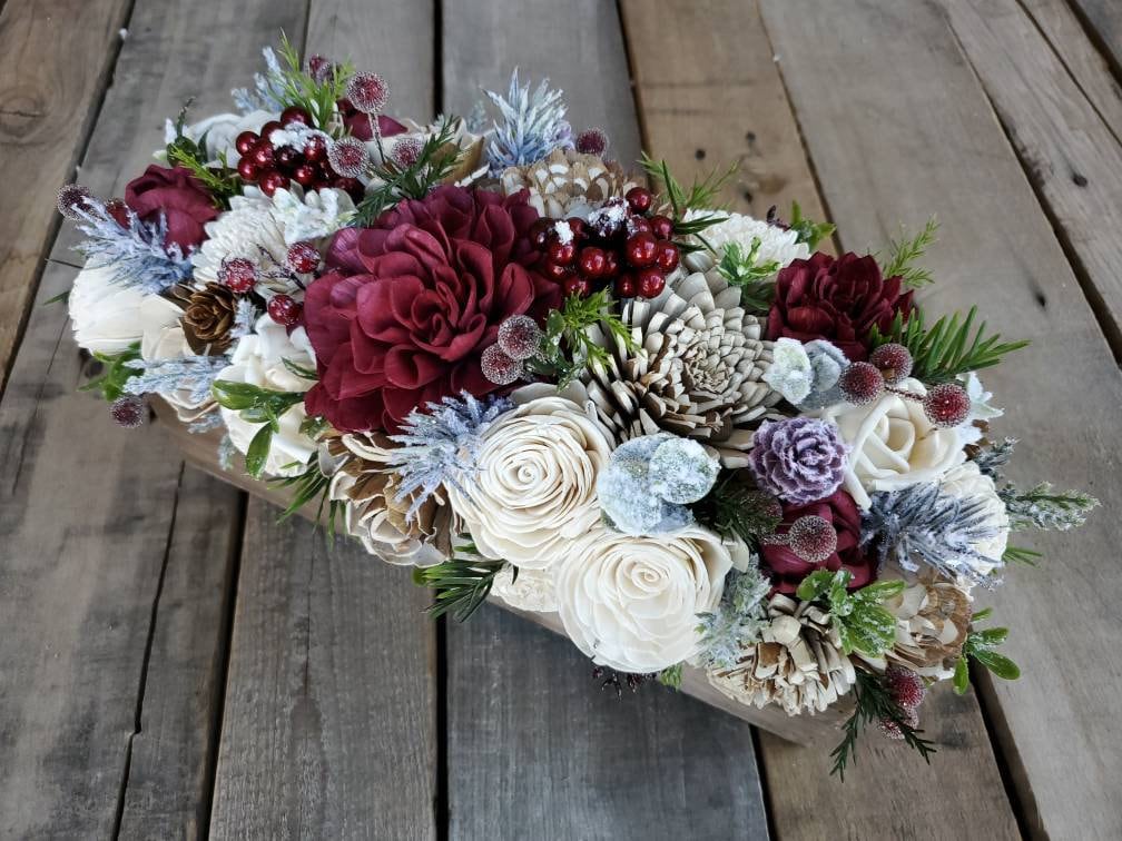 Christmas Table Centerpiece with Wood Flowers, Sola Wood Flowers Centerpiece Box, Christmas Home Decor, Wooden Flower Table Centerpiece