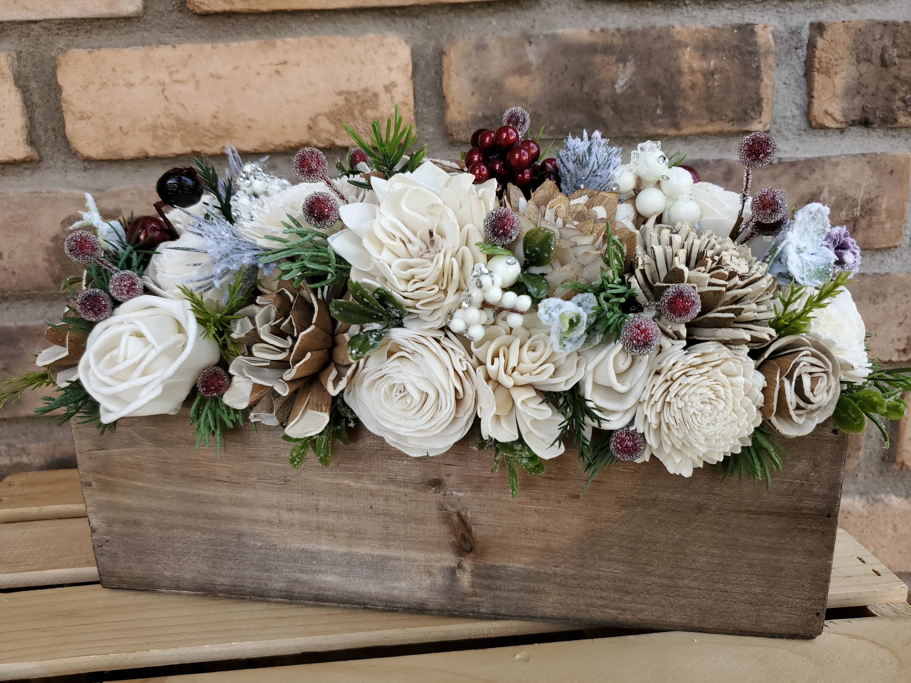 Rustic Christmas Wood Flower Centerpiece Christmas Table Centerpiece Holiday Hostess Gift Holiday Table Decor Wooden Flower Centerpiece