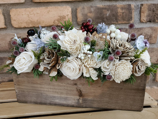 Rustic Christmas Wood Flower Centerpiece, Christmas Table Centerpiece, Holiday Hostess Gift, Holiday Table Decor, Wooden Flower Centerpiece