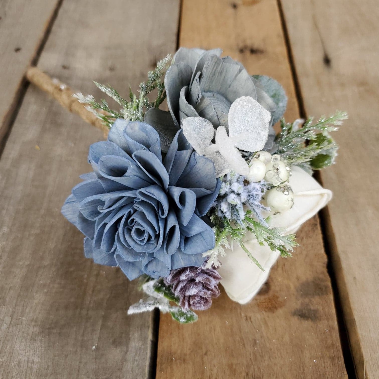 Winter Wedding Wood Flower Bouquet, Dusty Blue Wedding Bouquet, Sola Wood Flowers Christmas Bouquet