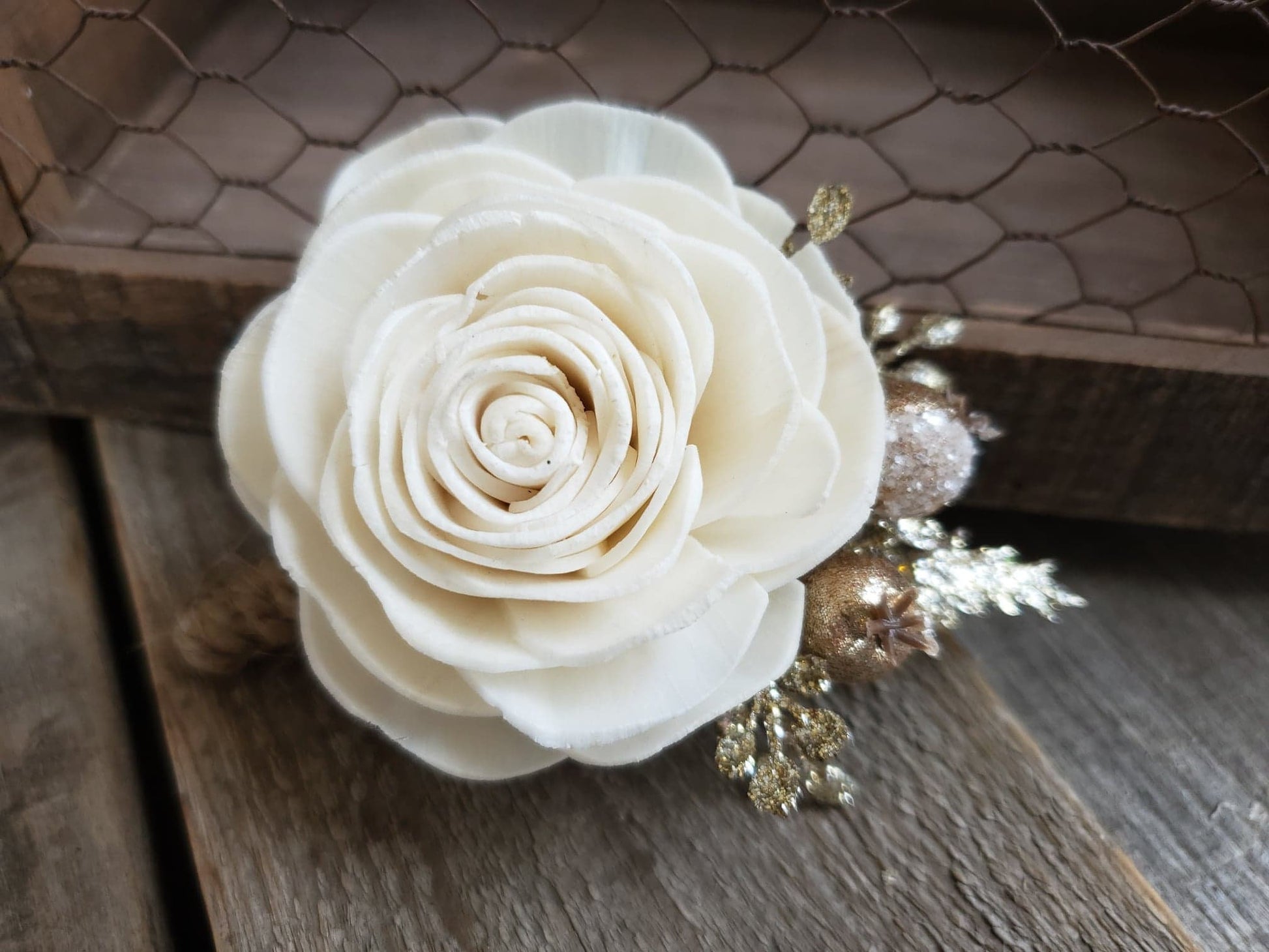 Wood Flower Boutonniere for Groom, Groomsmen Boutonnieres, Father of the Bride Boutonniere, Pinned Flower Lapel Pin
