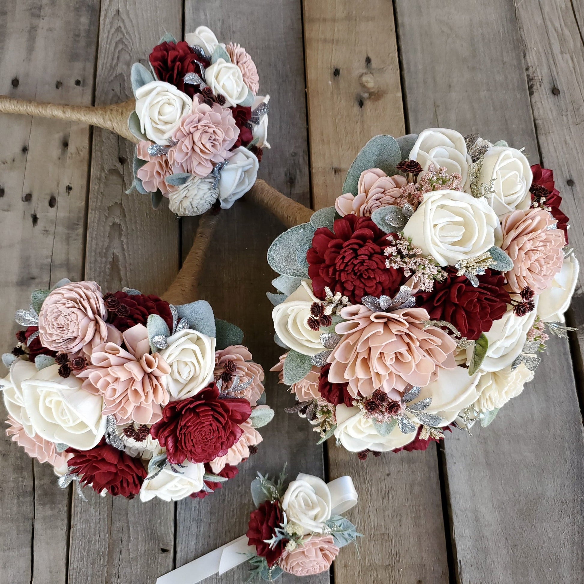 Burgundy Wood Flower Bouquet, Wooden Flower Bouquet, Wood Wedding Flowers, Burgundy Bridal Bouquet, Wedding Bouquets for Bride