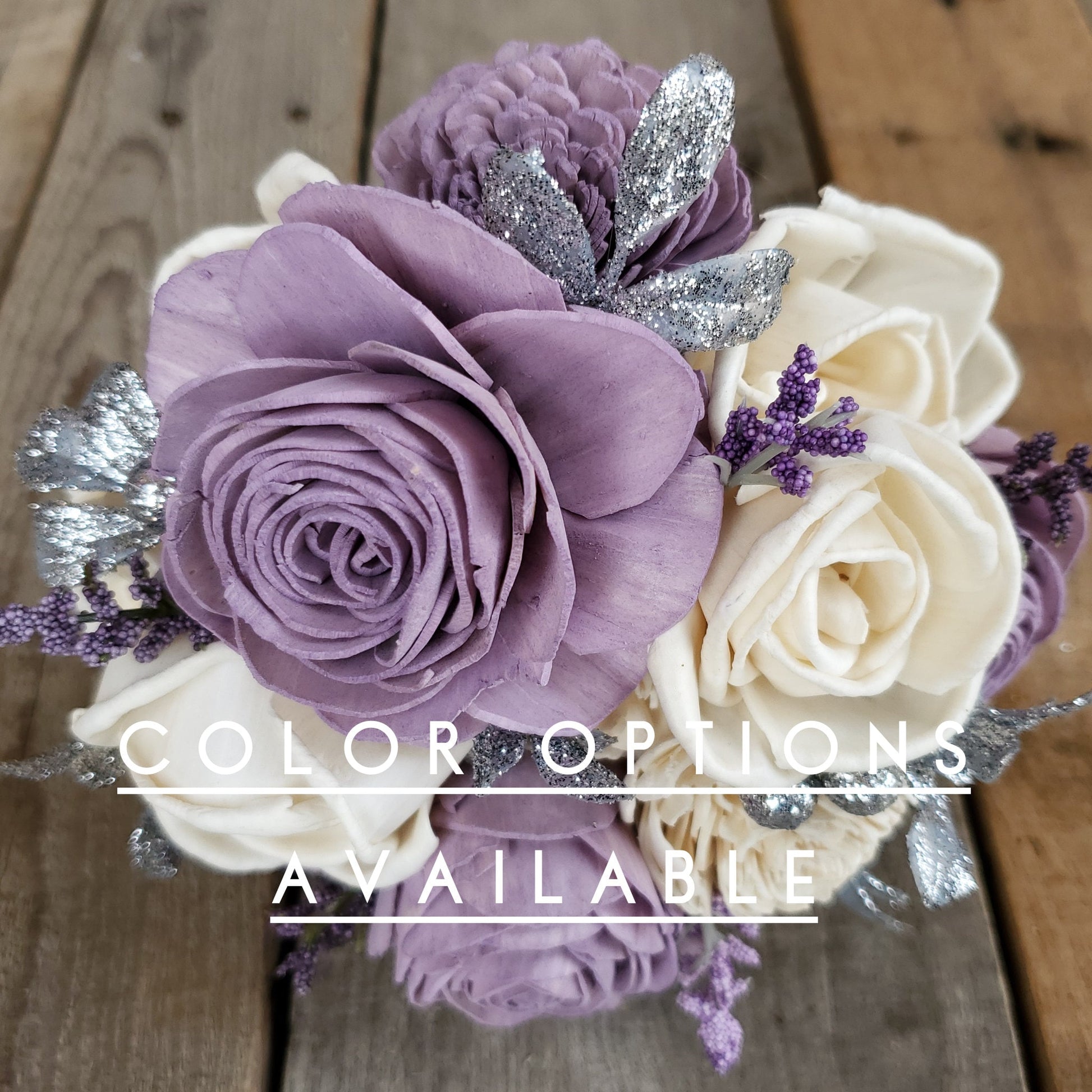Silver Wood Flower Bridesmaid Bouquet, Wooden Bouquet for Flower Girl, Lavender Wedding Flowers, Silver Bridal Bouquet