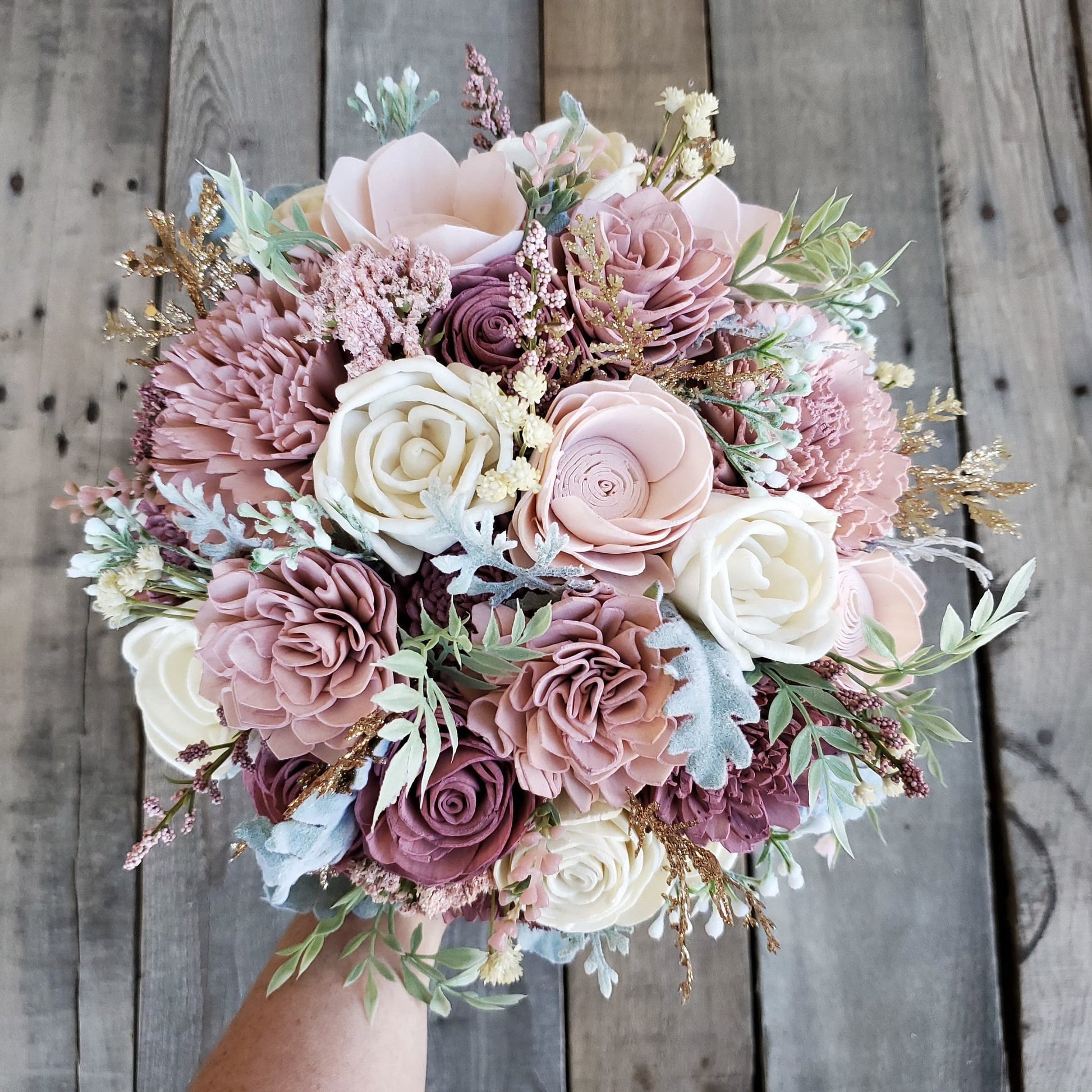 Wood Flower Bouquet, Mauve Bridal Bouquet, Blush Wedding Bouquet, Dusty Rose Wooden Flower Bouquet, Sola Wood Flowers, Fake Flower Bouquet