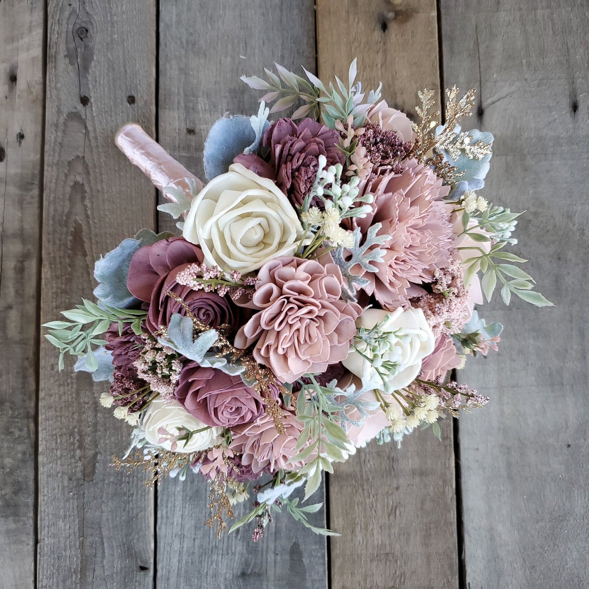 Wood Flower Bouquet, Mauve Bridal Bouquet, Blush Wedding Bouquet, Dusty Rose Wooden Flower Bouquet, Sola Wood Flowers, Fake Flower Bouquet