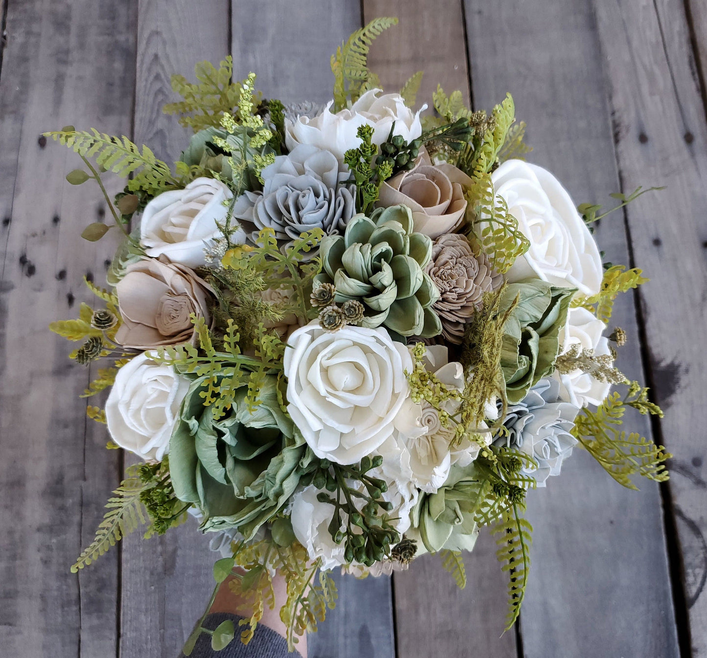 Sage Green Wood Flower Bouquet, Sage and Taupe Bridal Bouquet, Wooden Wedding Flowers, Fall Wedding Bouquet, Bride and Bridesmaid Flowers