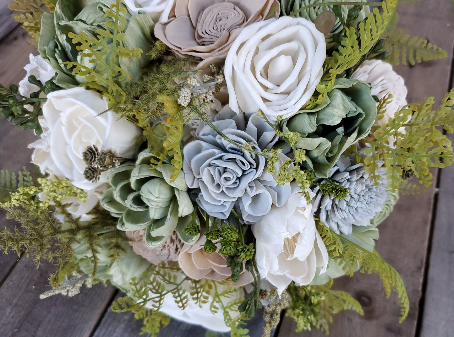 Sage Green Wood Flower Bouquet, Sage and Taupe Bridal Bouquet, Wooden Wedding Flowers, Fall Wedding Bouquet, Bride and Bridesmaid Flowers