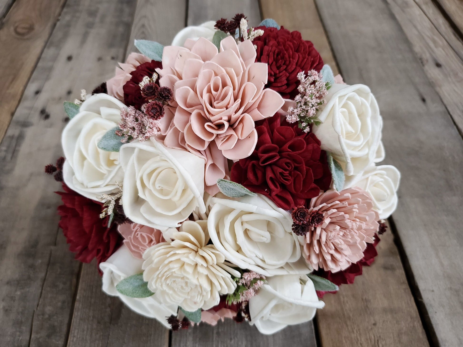 Burgundy Wood Flower Bouquet, Burgundy and Blush Bouquet, Wooden Flower Bouquet, Wedding Bouquet, Quinceanera Bouquet, Bridal Bouquet
