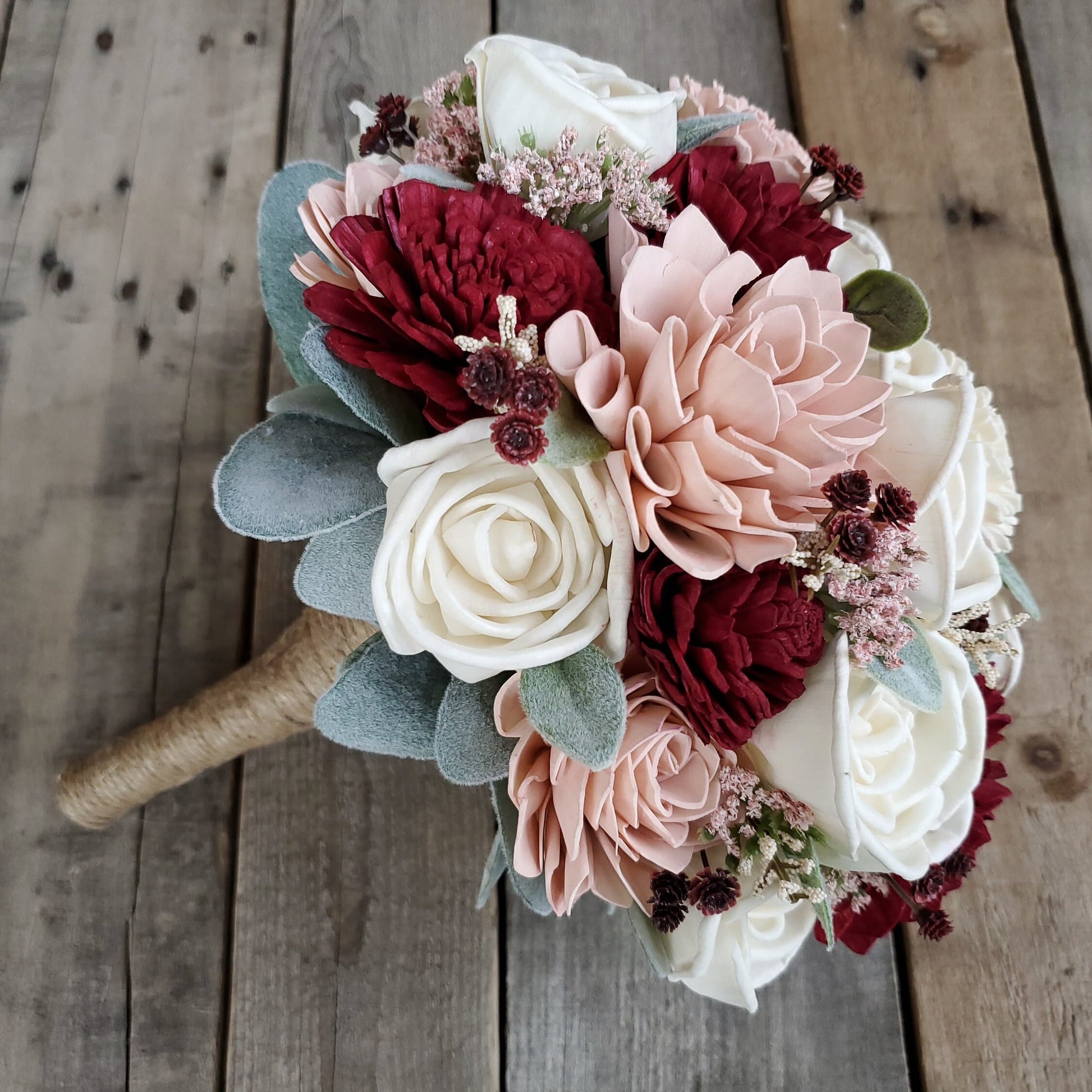 Burgundy Wood Flower Bouquet, Burgundy and Blush Bouquet, Wooden Flower Bouquet, Wedding Bouquet, Quinceanera Bouquet, Bridal Bouquet