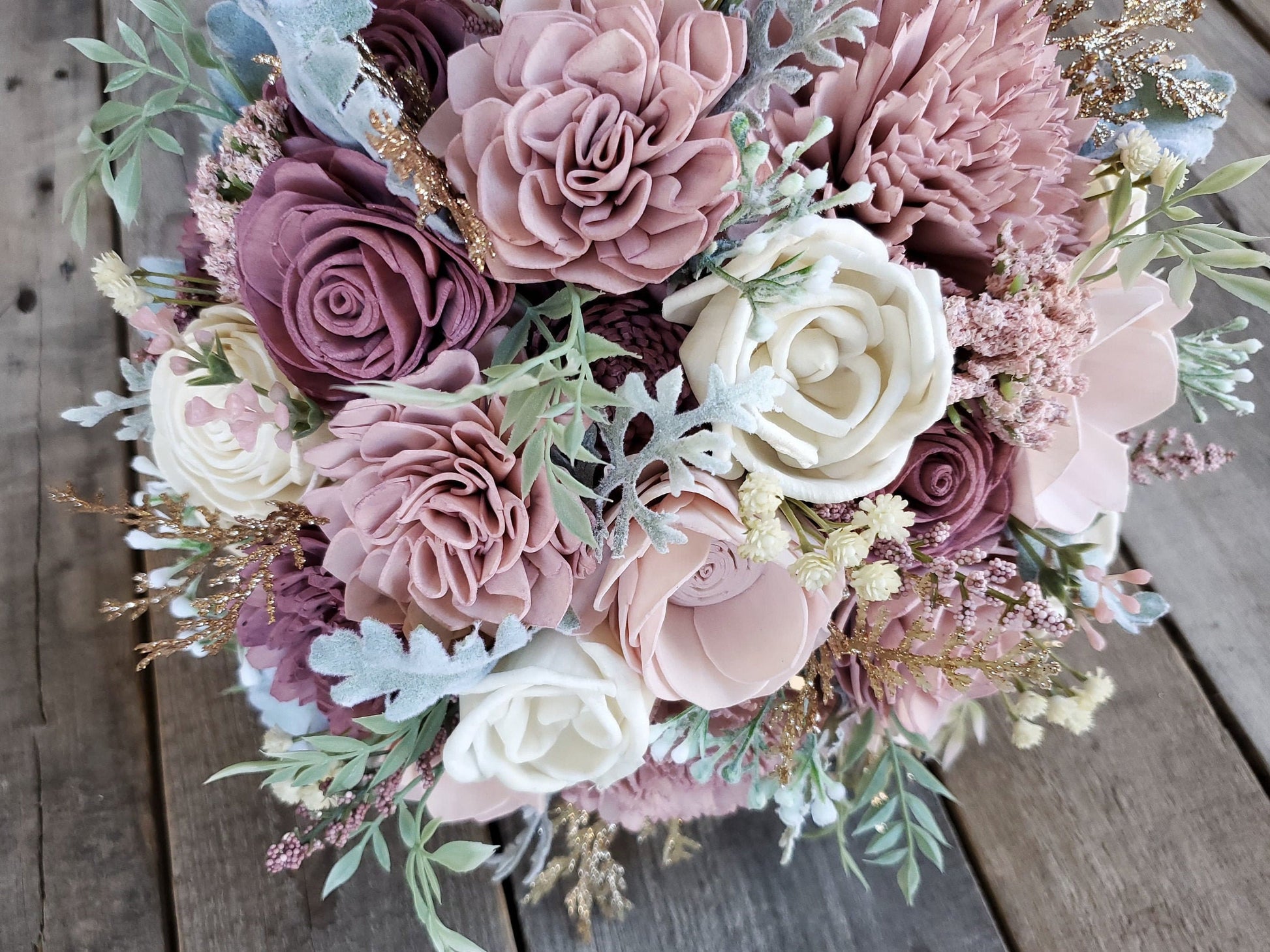 Wood Flower Bouquet, Mauve Bridal Bouquet, Blush Wedding Bouquet, Dusty Rose Wooden Flower Bouquet, Sola Wood Flowers, Fake Flower Bouquet