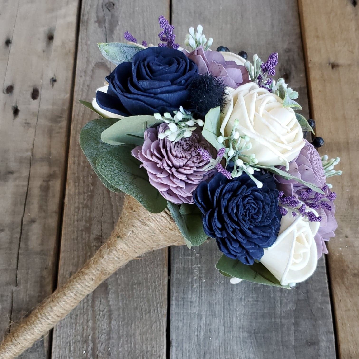 Lavender and Navy Wedding Bouquet, Sola Wood Flower Bouquet, Artificial Flower Bouquet, Wedding Decor