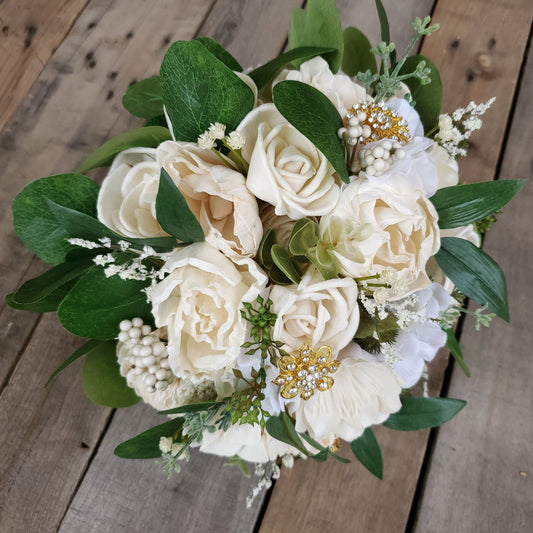 Wood Flower Bridal Bouquet, Wedding Brooch Bouquet, Wooden Flowers Bouquet, Bride Bouquet, Wedding Florals