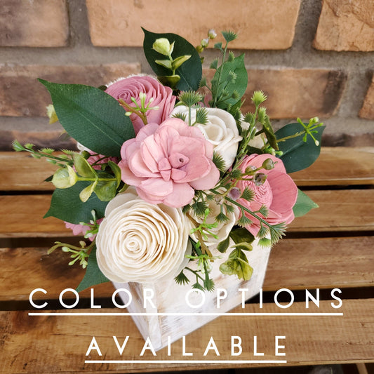 Wood Flower Floral Arrangement, Table Centerpiece, Flower Box, Wedding, Get Well, Flower Arrangement, Shelf Decor Mother's Day