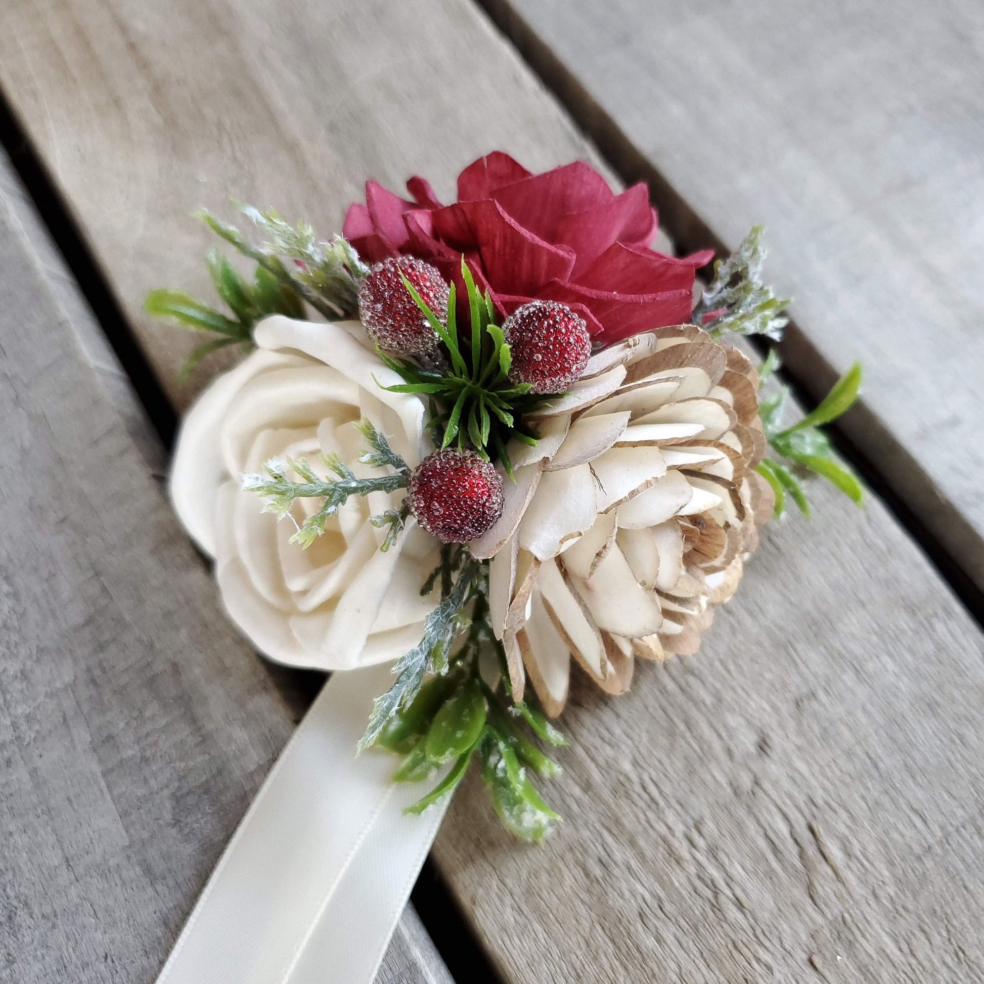 Sola Wood Flowers, Christmas Wedding Bouquet, Wood Flower Bouquet, Winter Bridal Bouquet, Burgundy Wooden Flower Bouquet