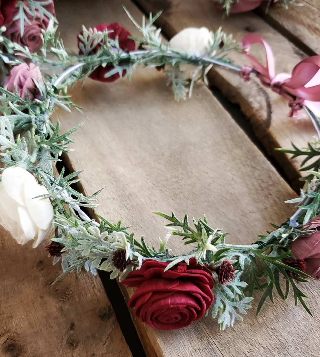 Wood Flower Crown, Flower Girl Crown, Flower Girl Headband, Bridal Hair Piece, Bridal Flower Crown, Wooden Flowers Head Wreath