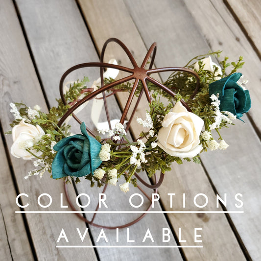 Wood Flower Crown, Flower Girl Crown, Flower Girl Headband, Bridal Hair Piece, Bridal Flower Crown, Wooden Flowers Head Wreath