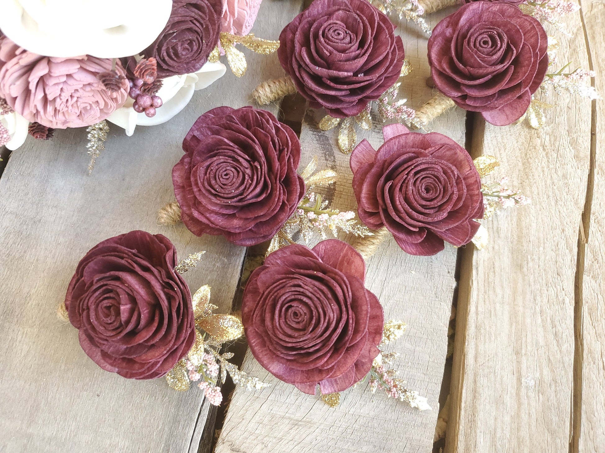Wood Flower Boutonniere for Groom, Groomsmen Boutonnieres, Father of the Bride Boutonniere, Pinned Flower Lapel Pin