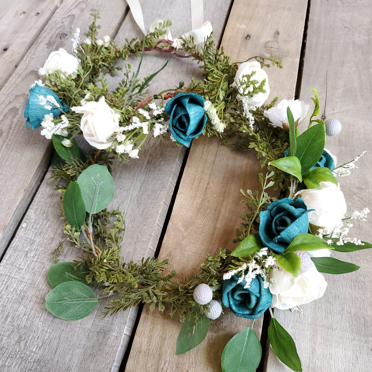 Bridal Flower Crown with Sola Wood Flowers, Floral Wreath for Hair, Flower Girl Tiara