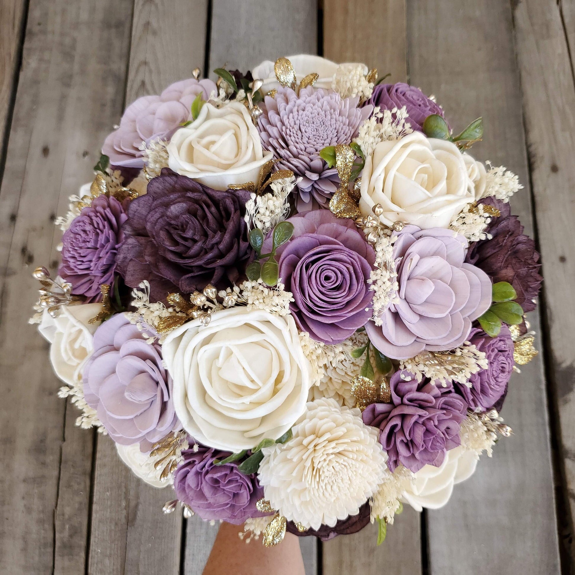 Wood Flower Bouquet, Lavender Bridal Bouquet, Wooden Flower Bouquet, Plum Wedding Bouquets, Wood Wedding Flowers, Bridesmaid Bouquet