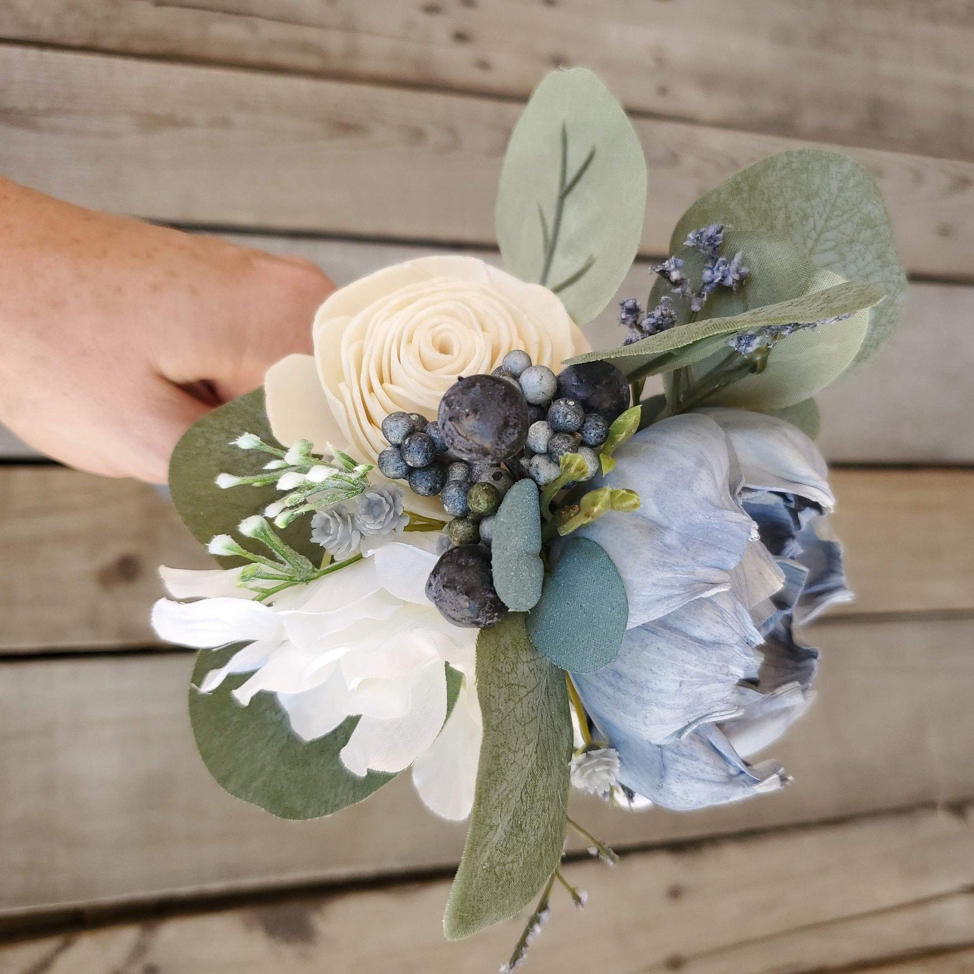 Dusty Blue Sola Wood Flower Bridal Bouquet, Slate Blue Wedding Flowers, Bridesmaid Bouquet