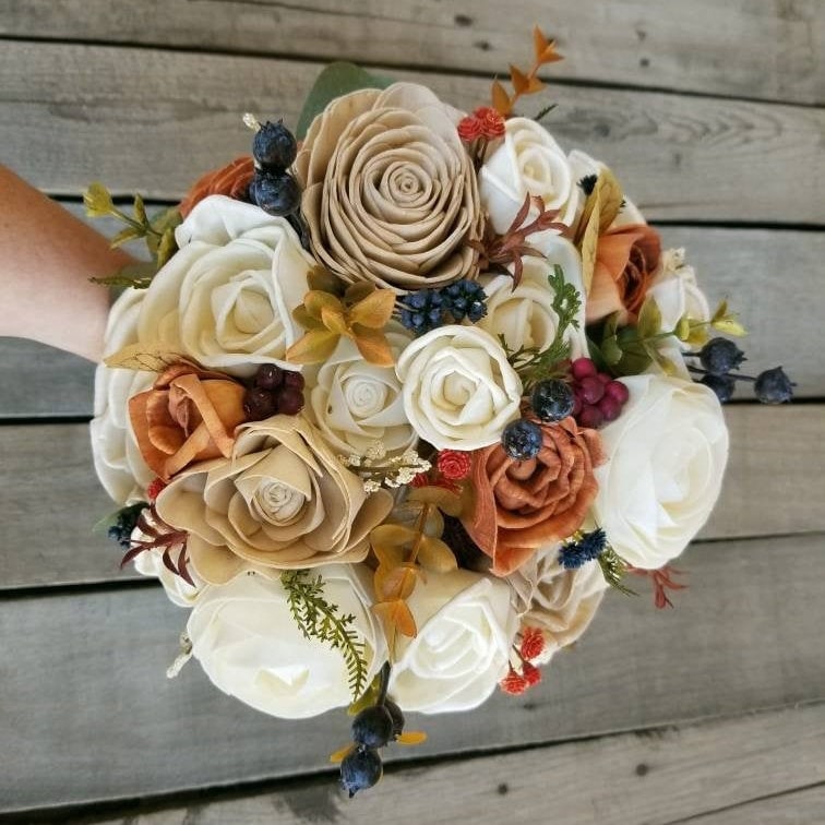 Fall Wedding Bouquet, Sola Wood Flowers, Fall Bridal Bouquet, Wooden Flowers, Wood Wedding Flower Bouquet