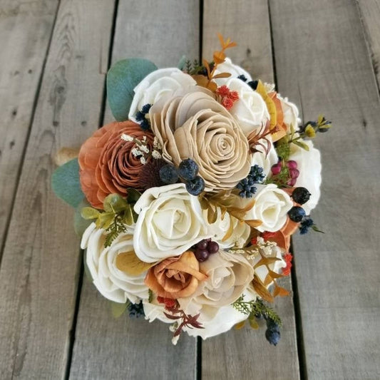 Fall Wedding Bouquet, Sola Wood Flowers, Fall Bridal Bouquet, Wooden Flowers, Wood Wedding Flower Bouquet