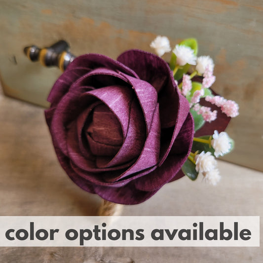 Groomsmen Boutonniere, Wood Flower Boutonniere, Wooden Lapel Pin, Wedding Boutonniere for Groom