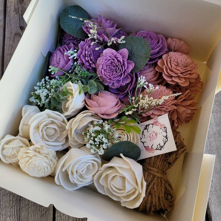 DIY Bouquet Kit with Wood Flowers and Color Options