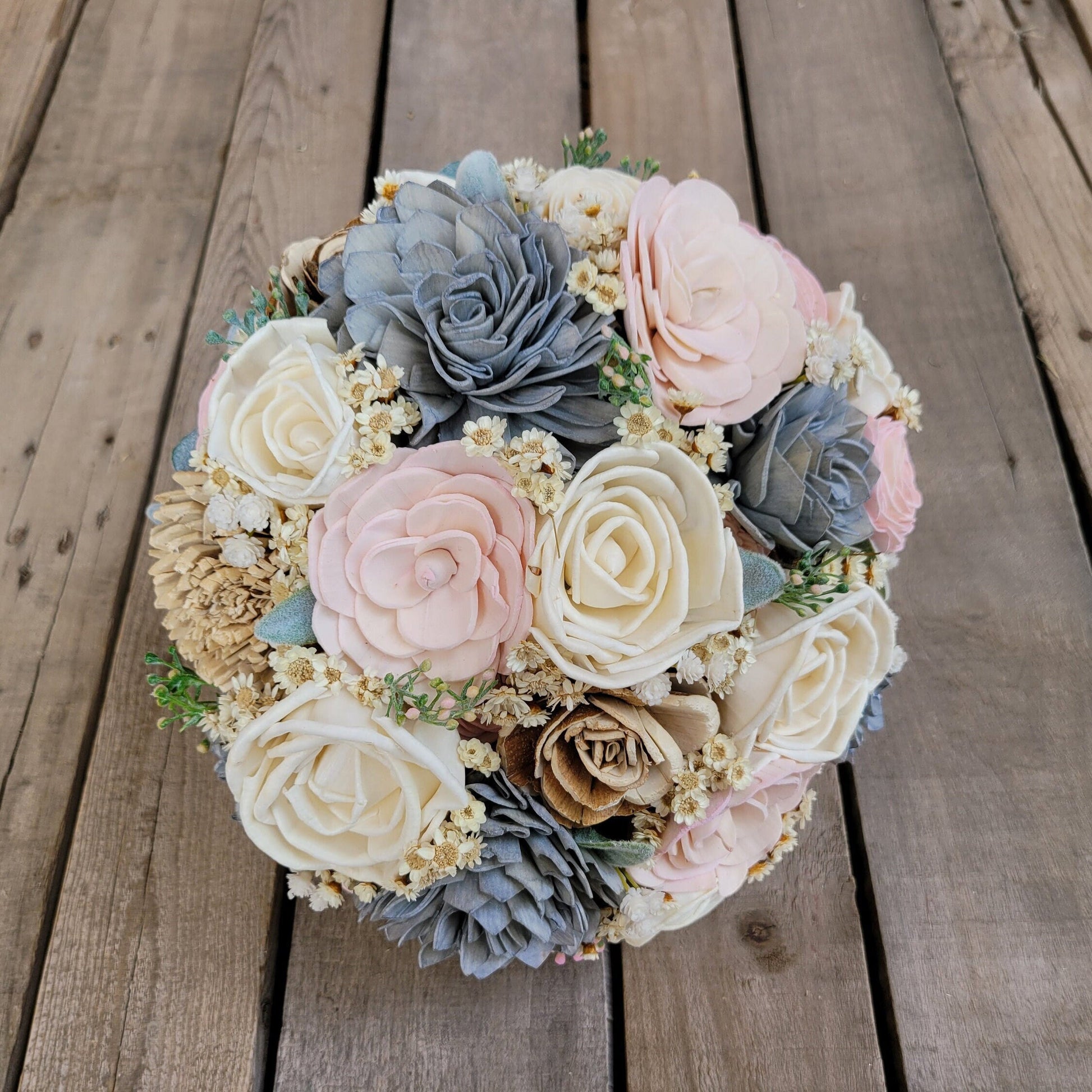 Wood Flower Bride Bouquet, Rustic Wedding Flowers, Bridal Bouquet with Pearls, Wooden Flowers